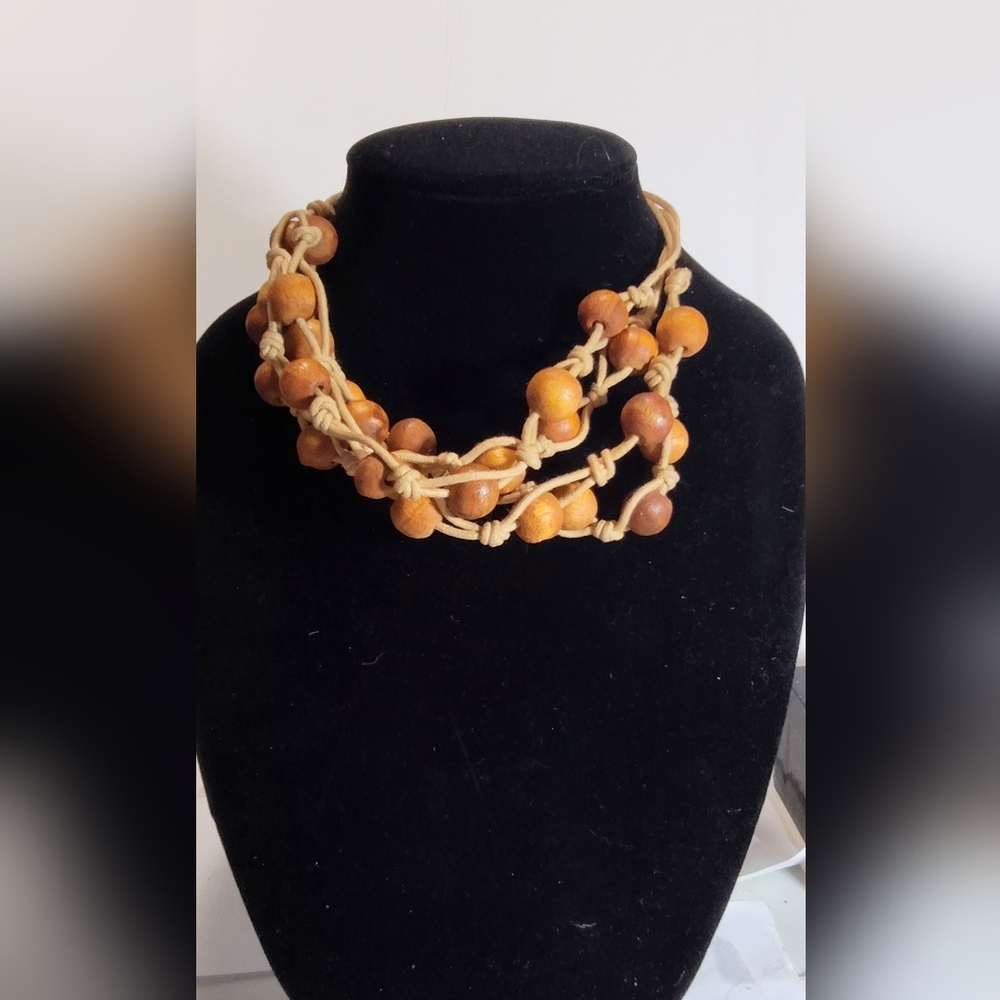 Handcrafted Wooden Bead Necklace Nwot